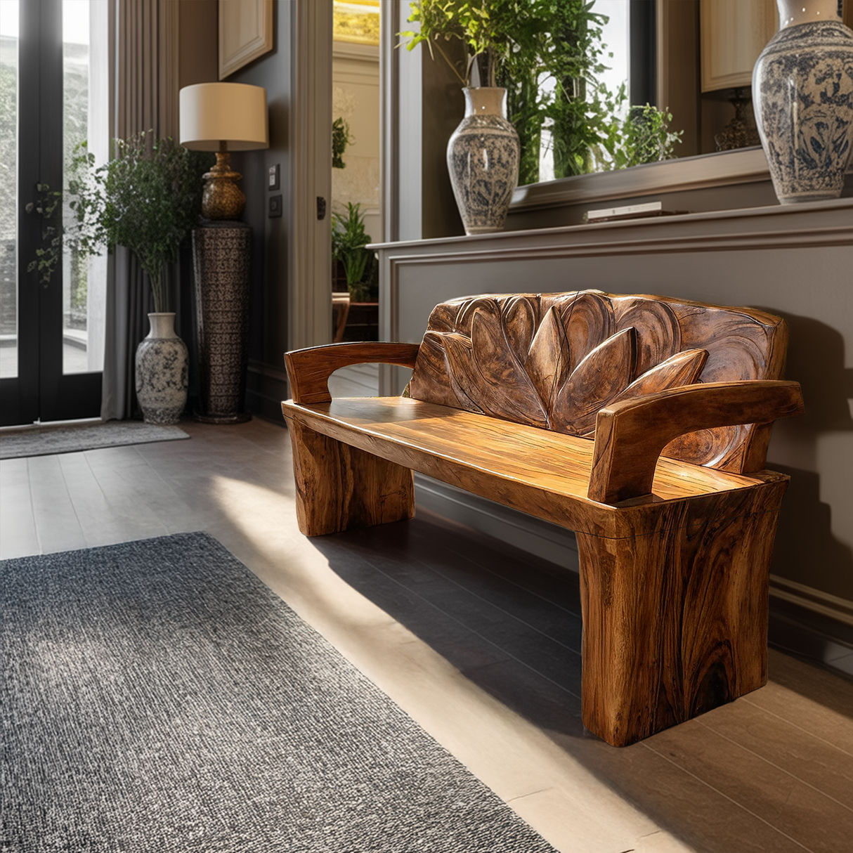 Live Edge Handmade Wood Bench For Entryway Seating Decor