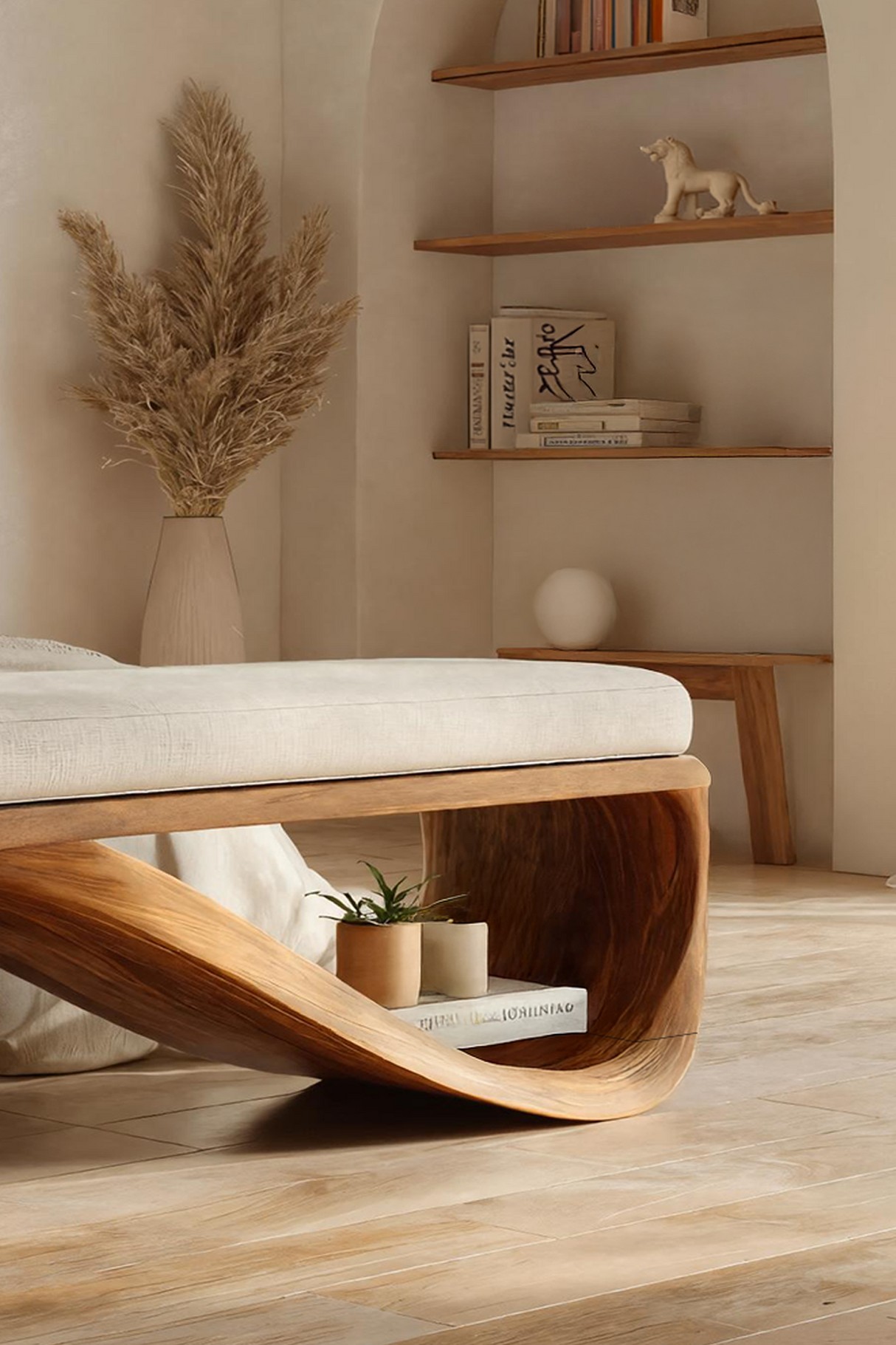 Mid Century Wooden Bench For End-of-Bed Placement