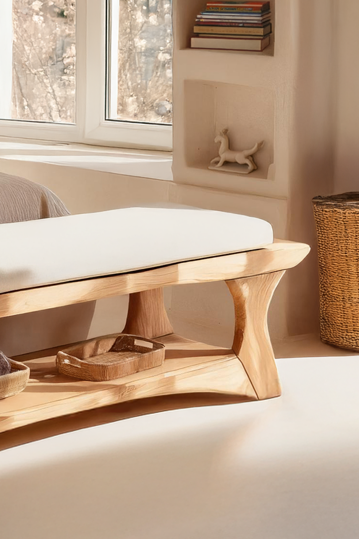 Mid Century Solid Wood Bench For Bedroom Accent