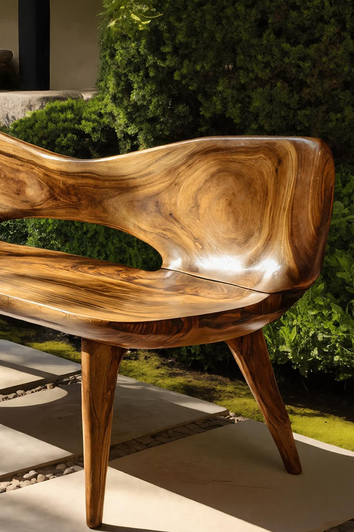 Mid Century Artistic Wooden Bench For Patio Setup