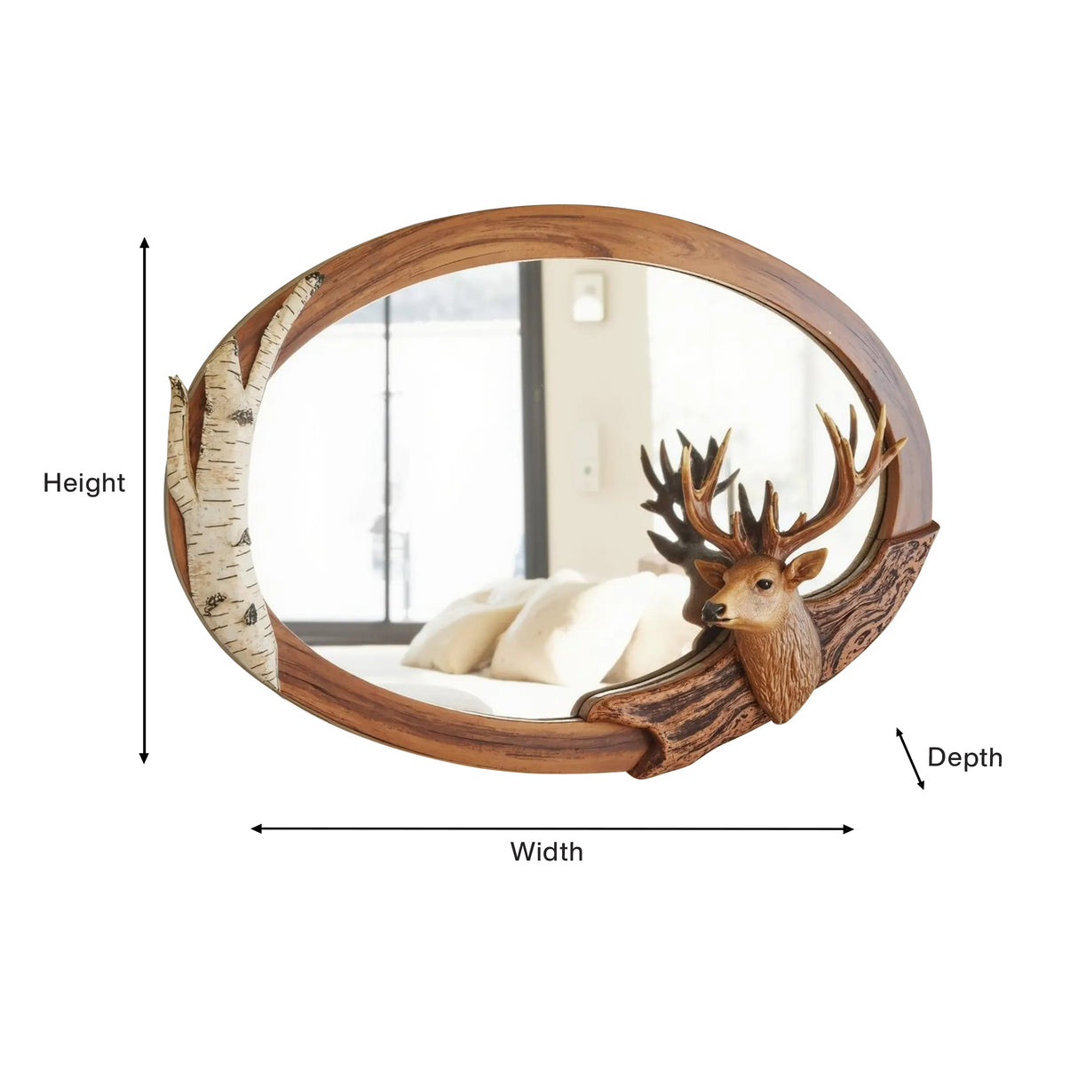 Rustic Oval Deer Mirror For Lodge Cabin Decor