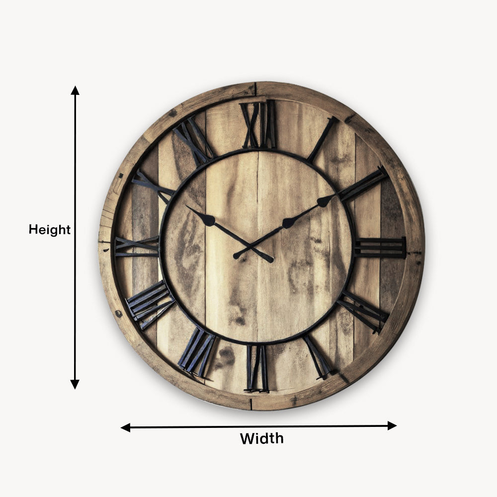 Oversized Rustic Wall Clock With Roman Numerals For Living Room And Entryway
