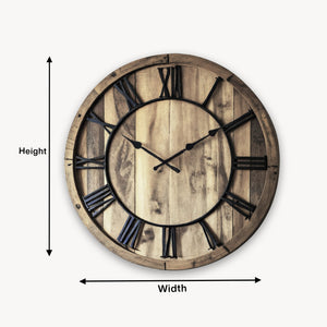 Oversized Rustic Wall Clock With Roman Numerals For Living Room And Entryway