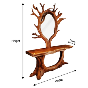 Rustic Console Table And Tree Branch Mirror Set For Entryway