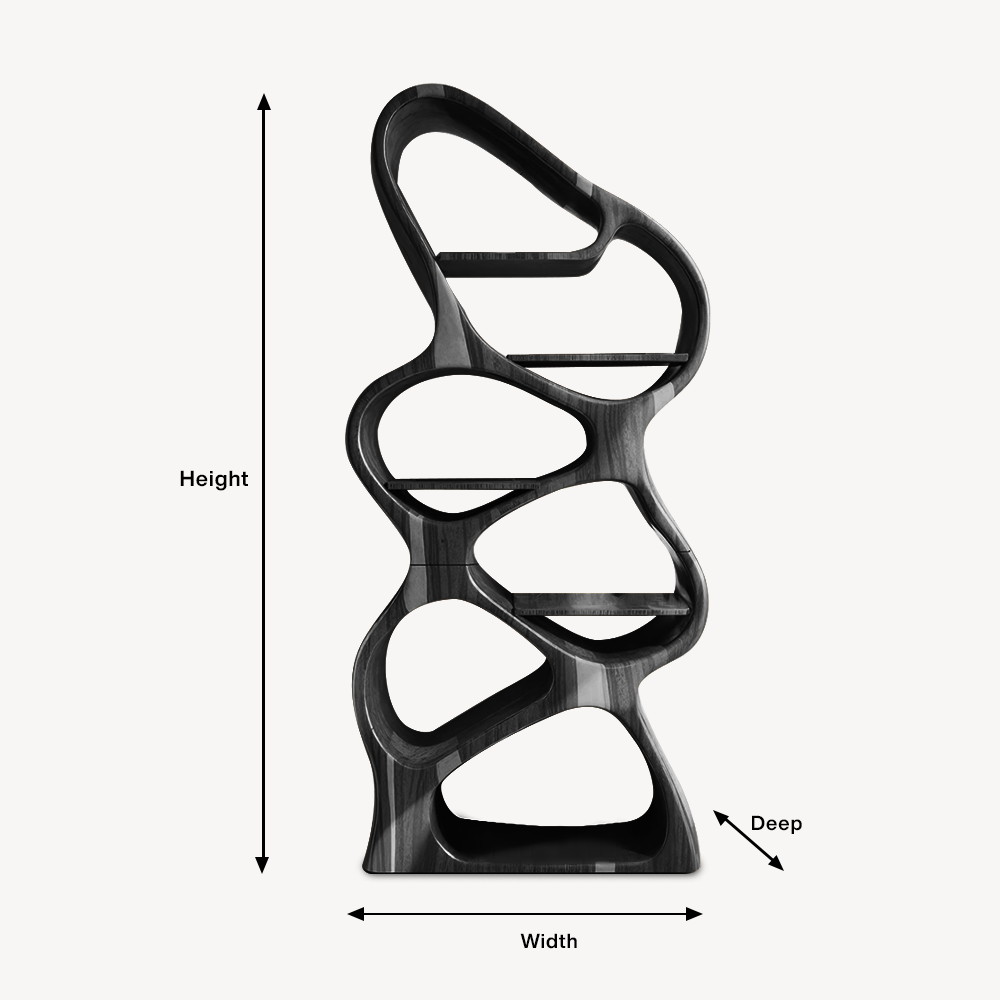 Modern Sculptural Bookshelf With Flowing Shelves For Home Library And Living Room