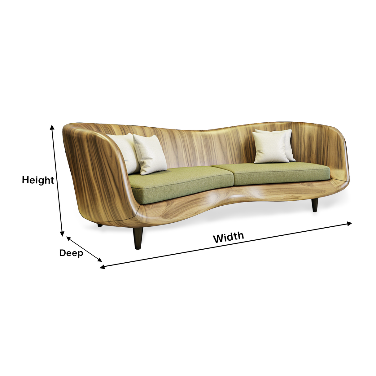 Curved Wooden Sofa With Cushions For Modern Organic Living Room