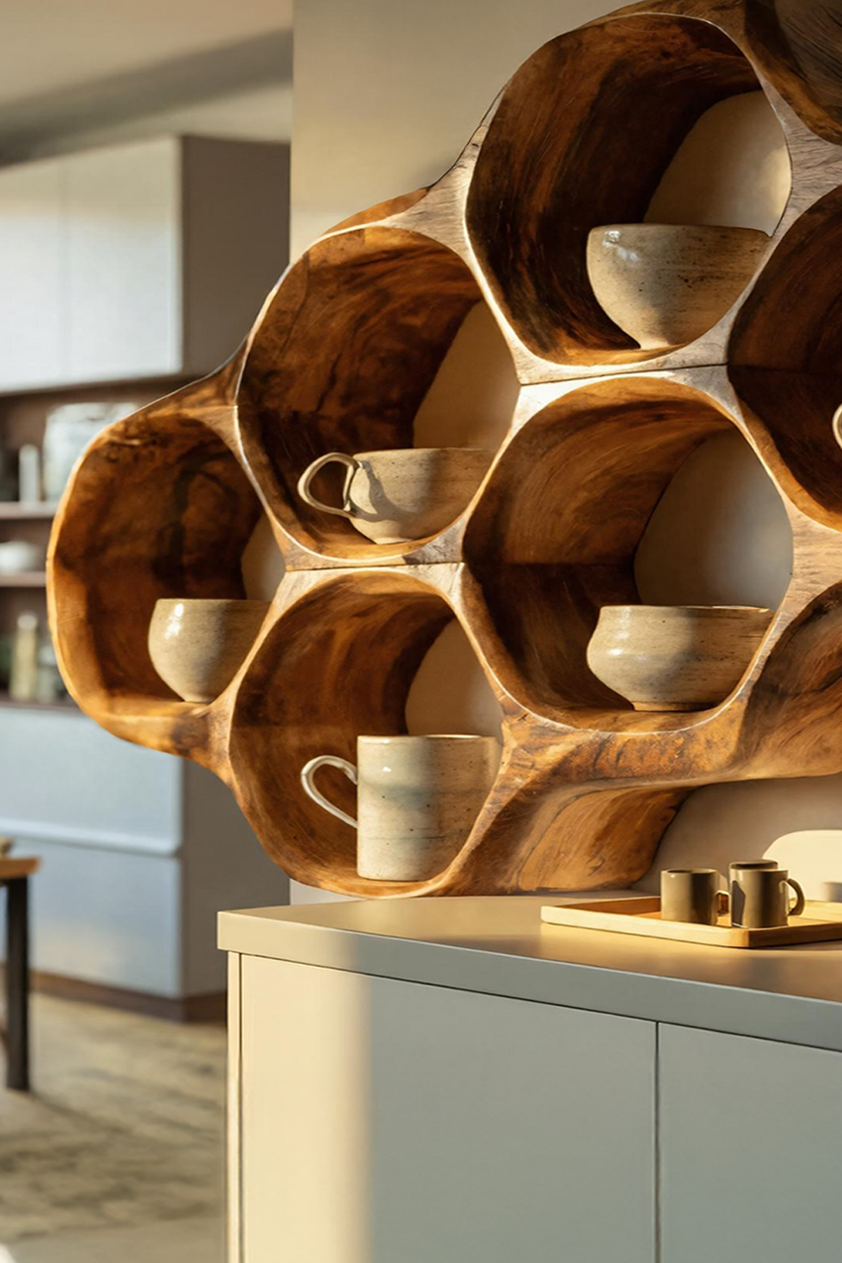 Handcrafted Honeycomb Wall Shelf For Coffee Station Stylin