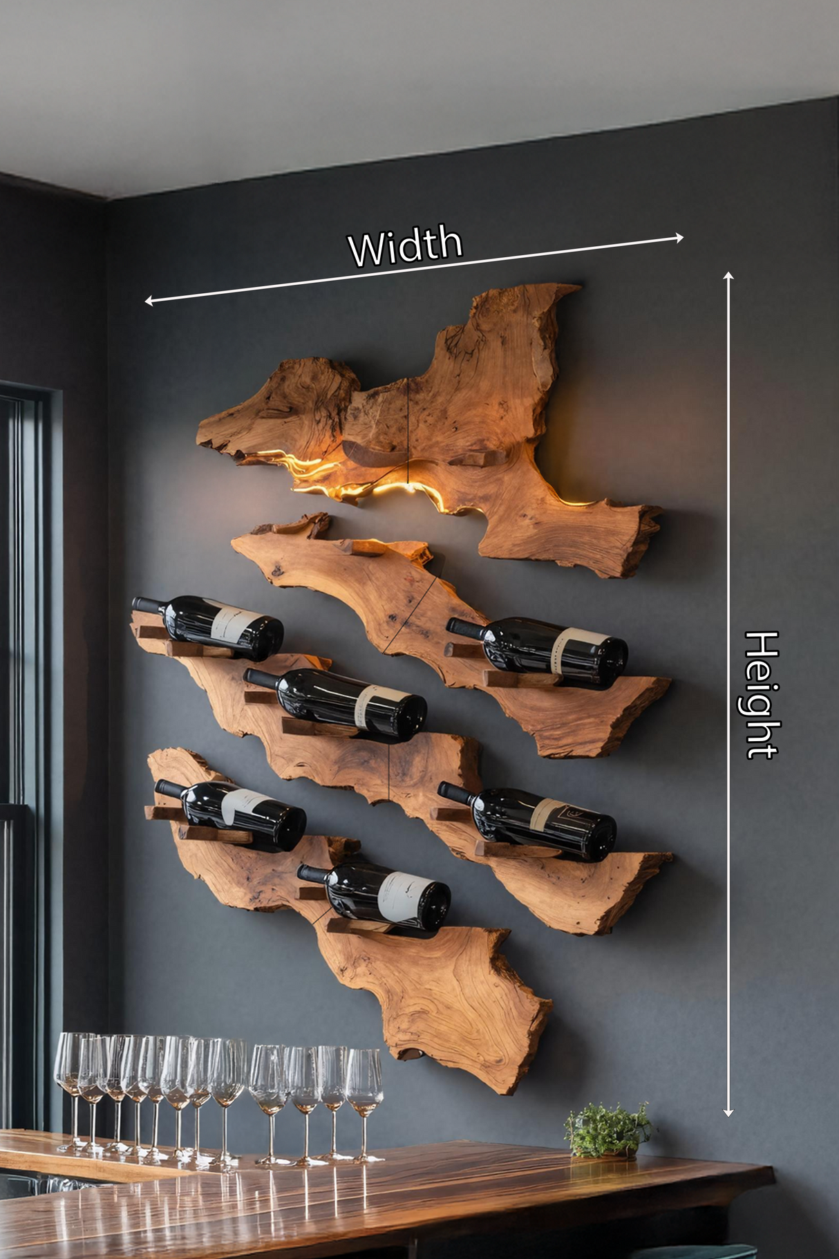 Handcrafted Wooden Live Edge Wine Holder For Bar Decor Ideas