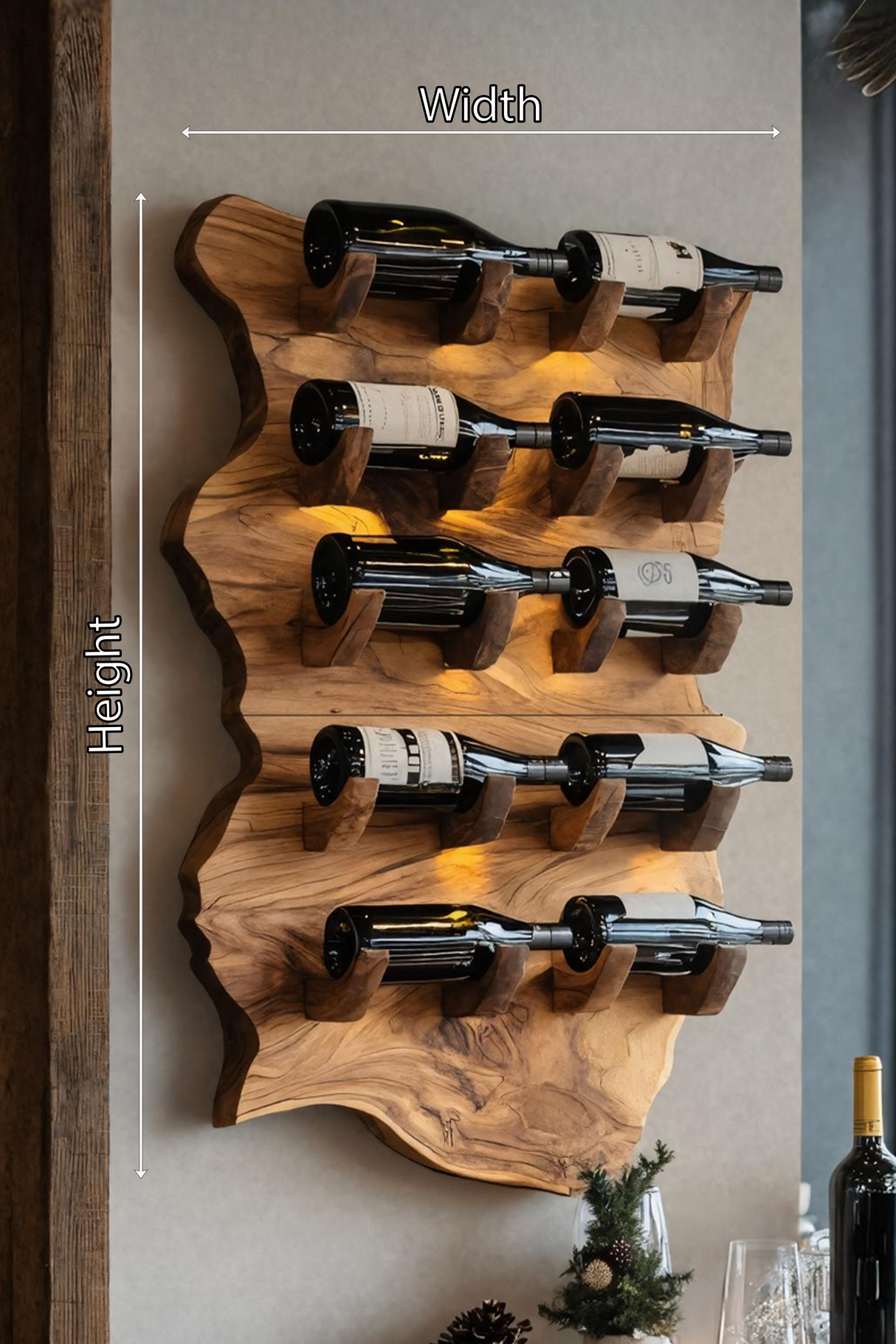 Farmhouse Wooden Live Edge Wine Holder For Furniture Decor