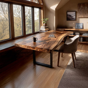 Mid Century Rustic Wooden Live Edge Desk For Home Office