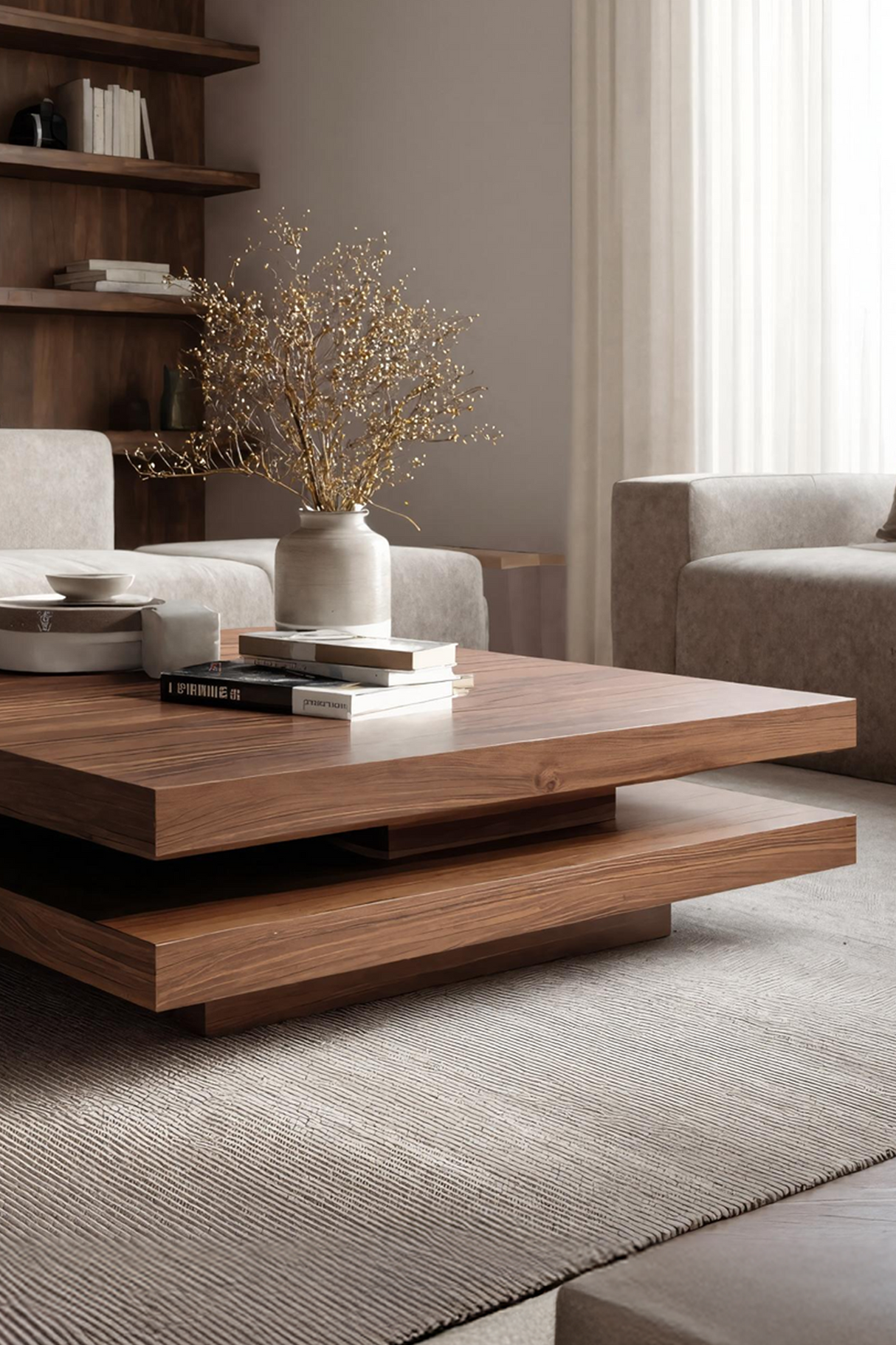 Modern Rustic Wooden Live Edge Coffee Table For Living Room