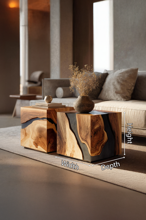 Mid Century Wooden Cube Coffee Table For Entryway Decor