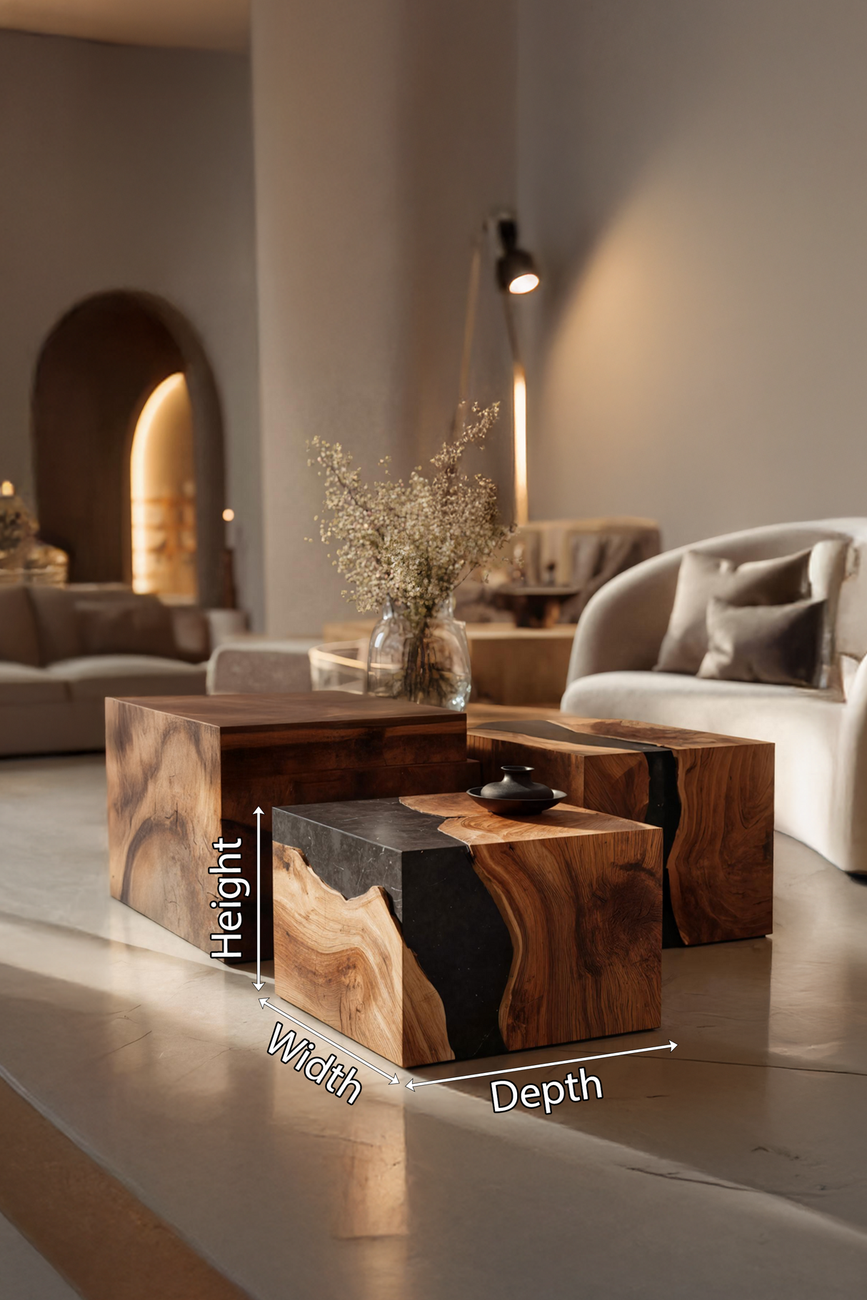 Farmhouse Wooden Cube Coffee Table For Rustic Home Decor