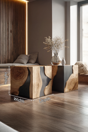 Mid Century Solid Wood Cube Coffee Table For Home Decor