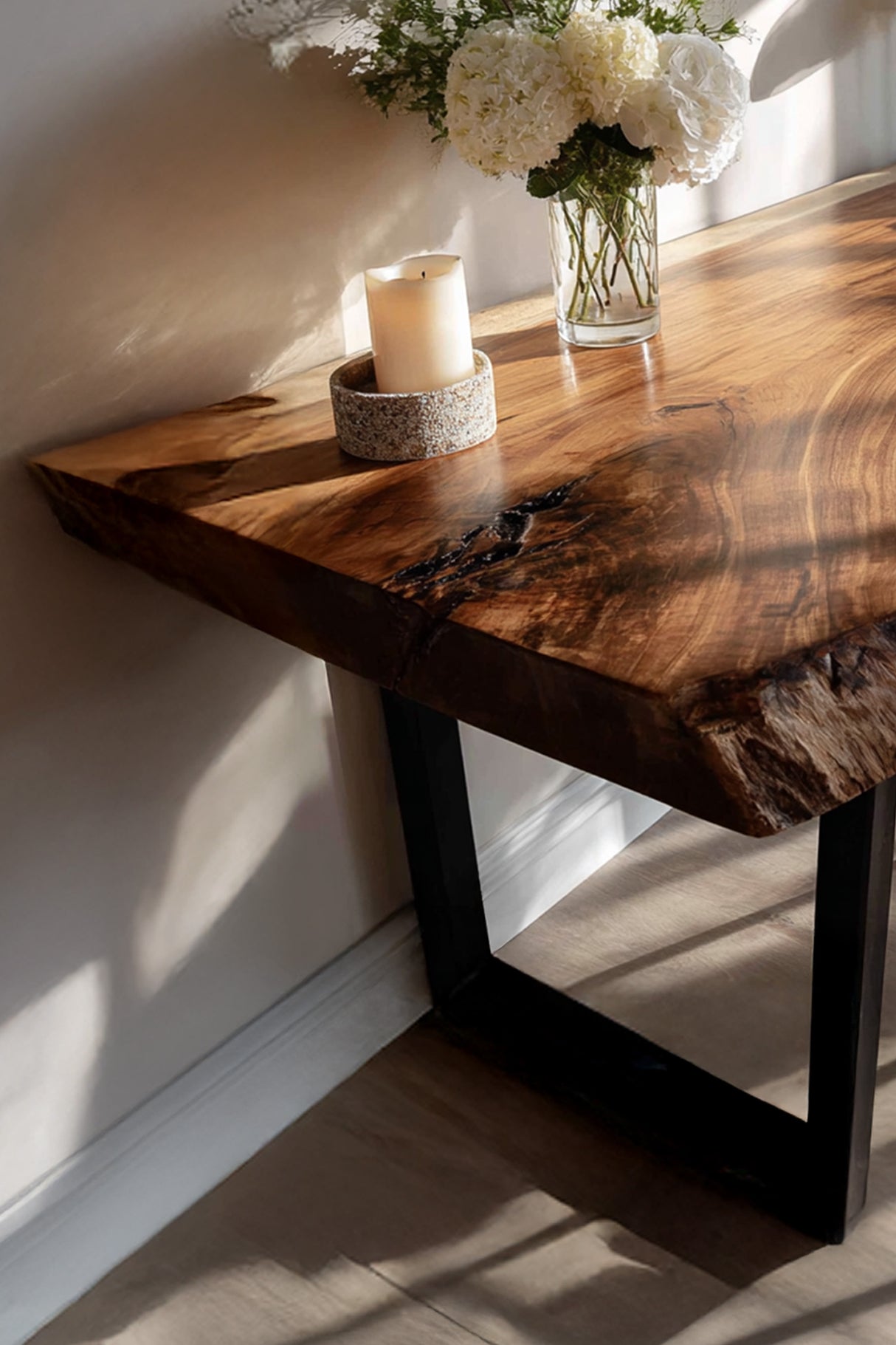 Mid Century Wooden Live Edge Desk For Living Room Decor