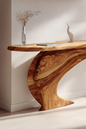 Mid Century Wooden Live Edge Console Table For Living Room Decor