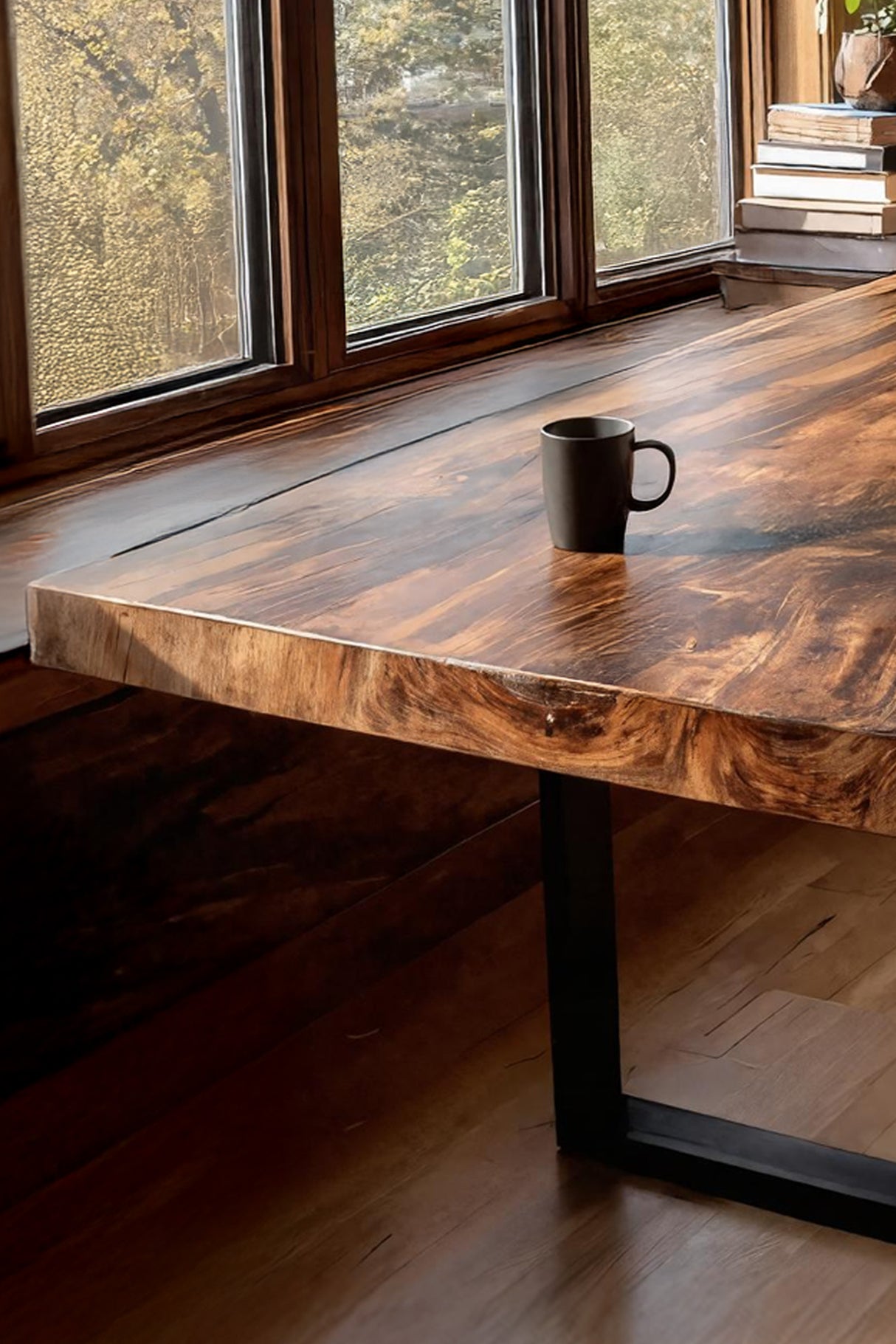 Mid Century Rustic Wooden Live Edge Desk For Home Office