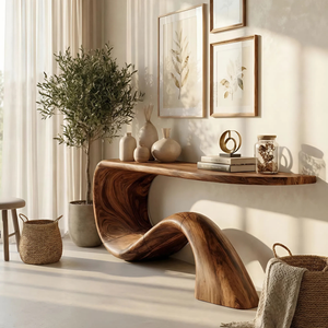 Modern Live Edge Entryway Table Organic Solid Wood For Home Decor