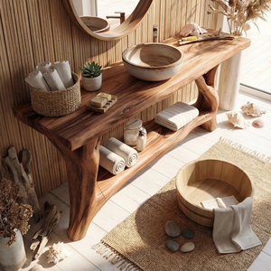 Mid Century Wooden Vanity For Double Sink Bathroom