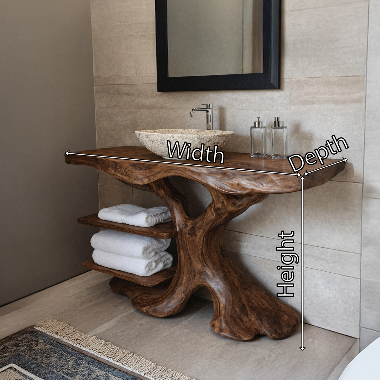 Handcrafted Solid Wood Bathroom Vanity With Shelf For Natural Bathroom