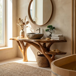 Mid Century Live Edge Vanity For Guest Bathroom Setup