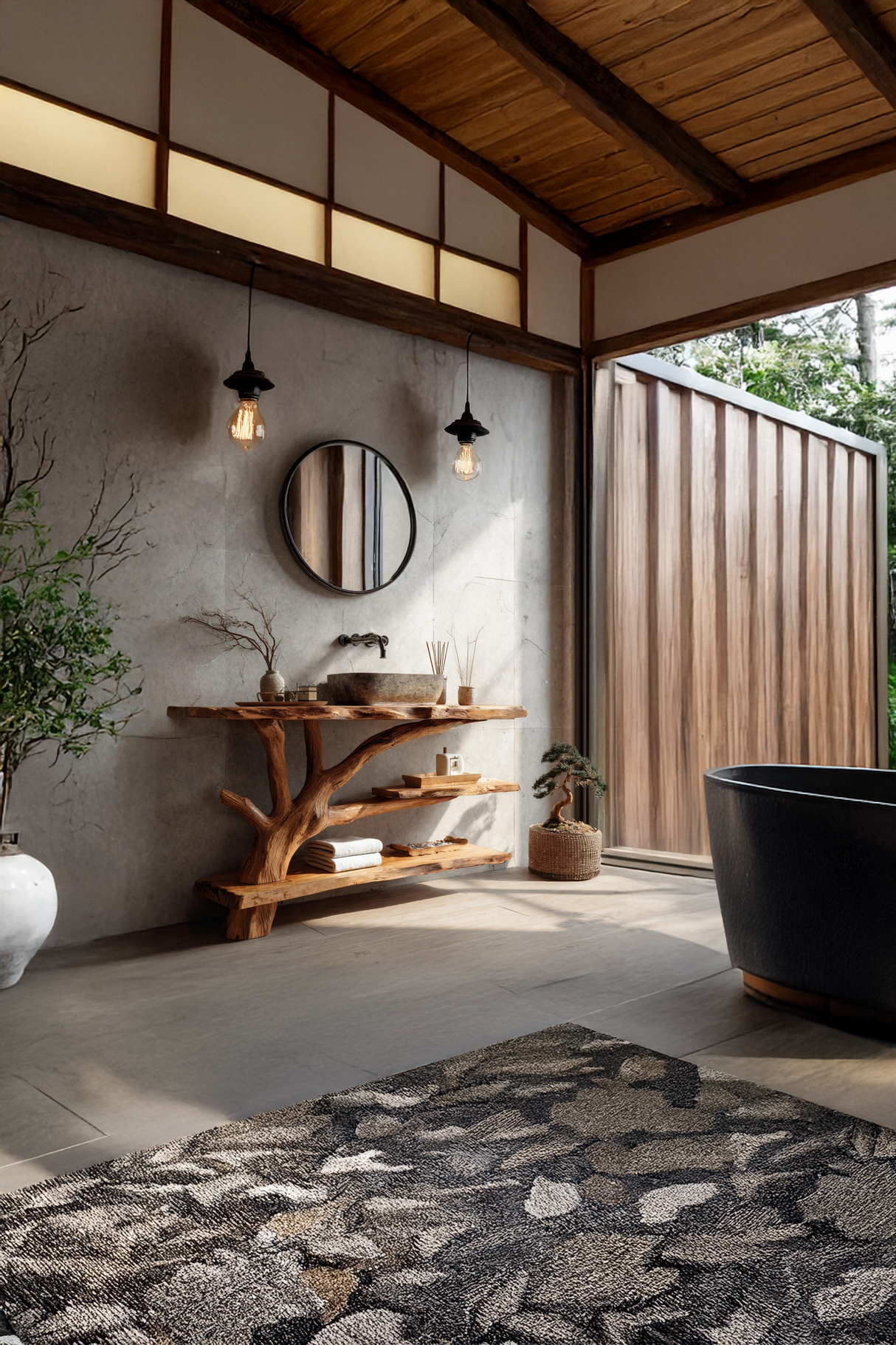 Mid Century Wooden Live Edge Bathroom Vanity For Bathroom Design