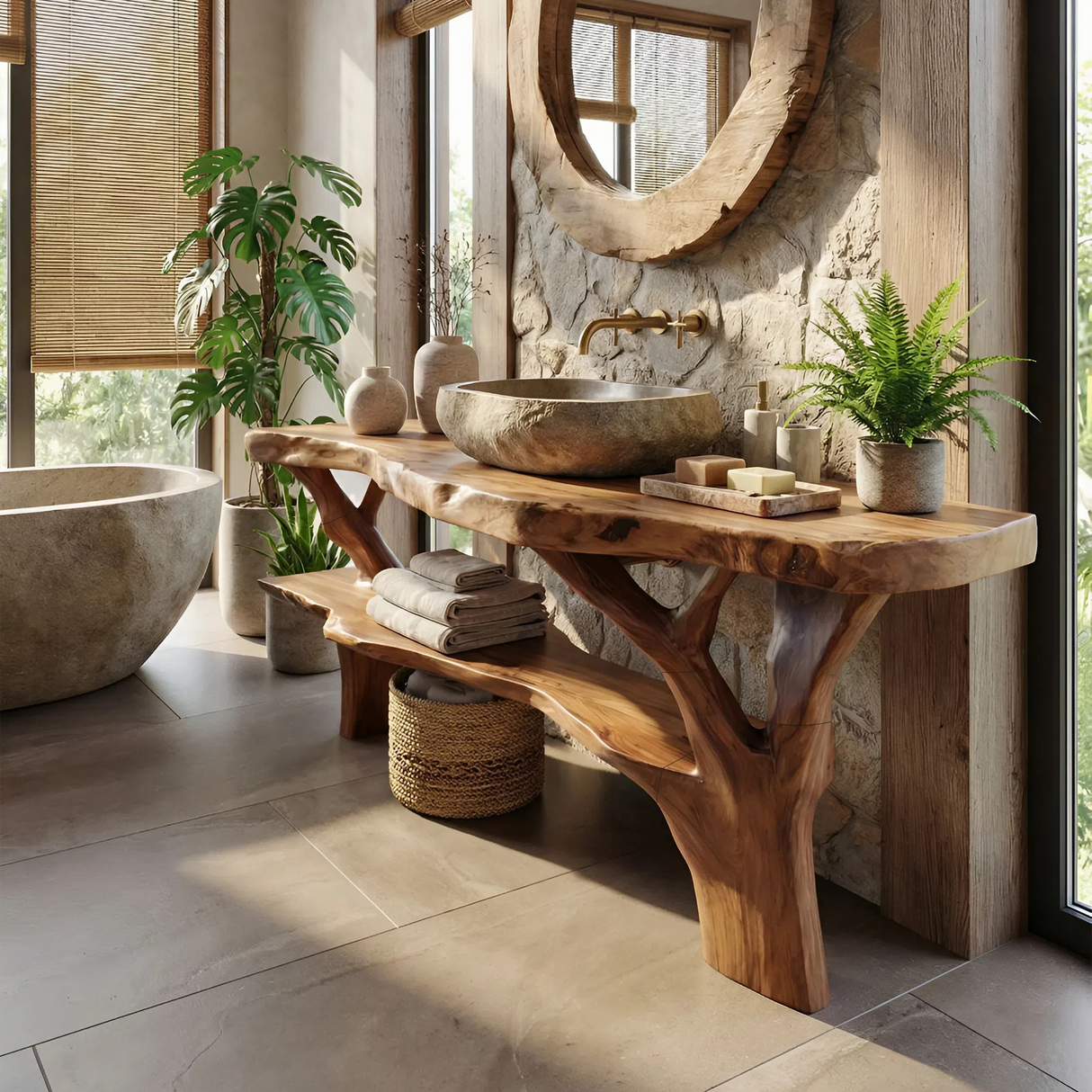 Modern Wooden Vanity For Apartment Bathroom Layout