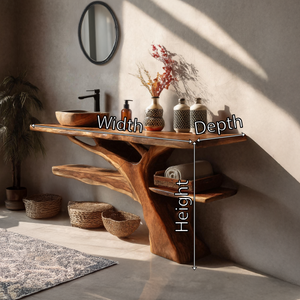 Mid Century Solid Wood Bathroom Vanity Sculptural Live Edge For Bathroom