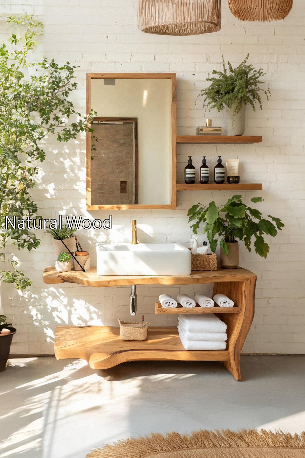 Rustic Wooden Vanity With Sink Space For Bathroom Use