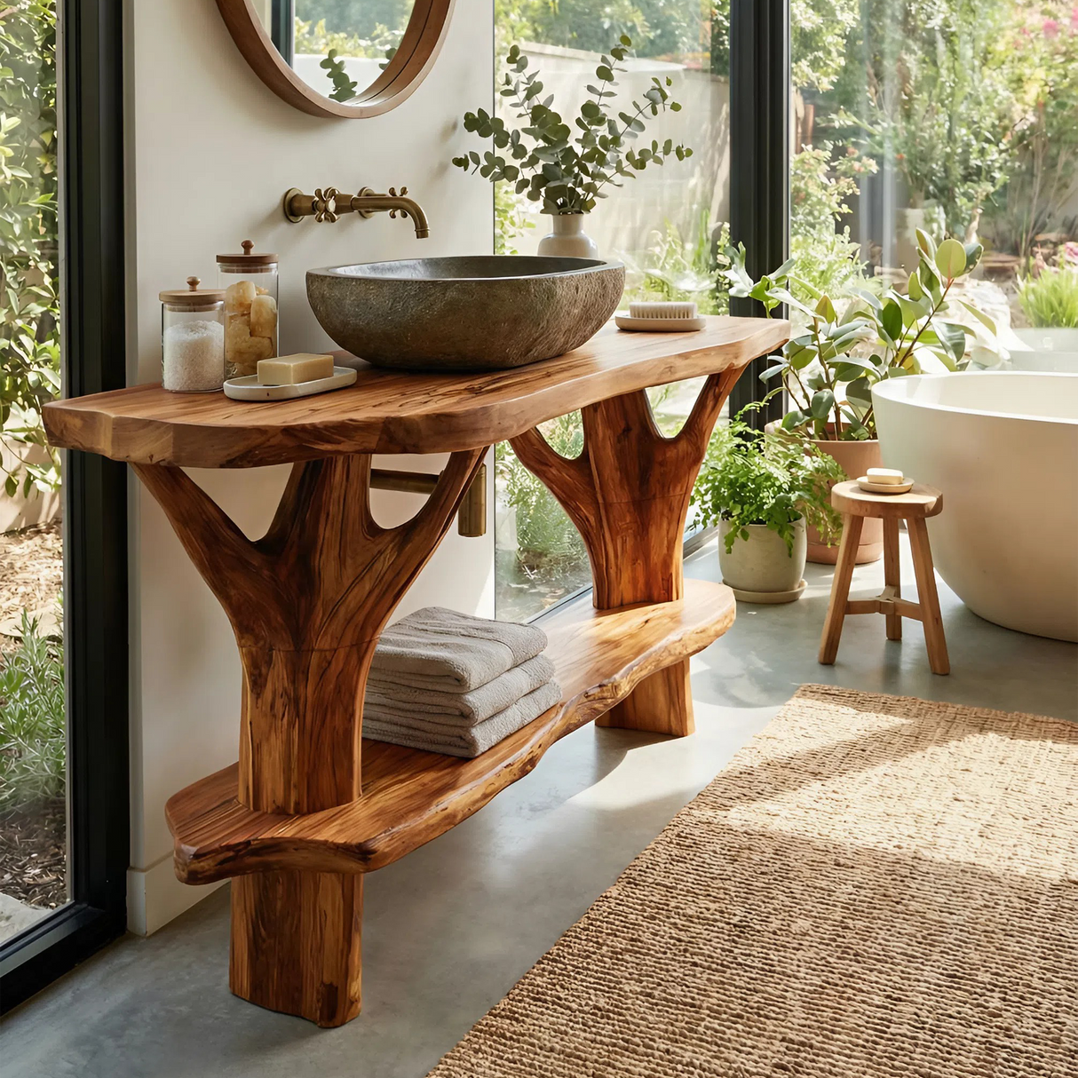 Mid Century Wood Bathroom Vanity For Primary Bathroom