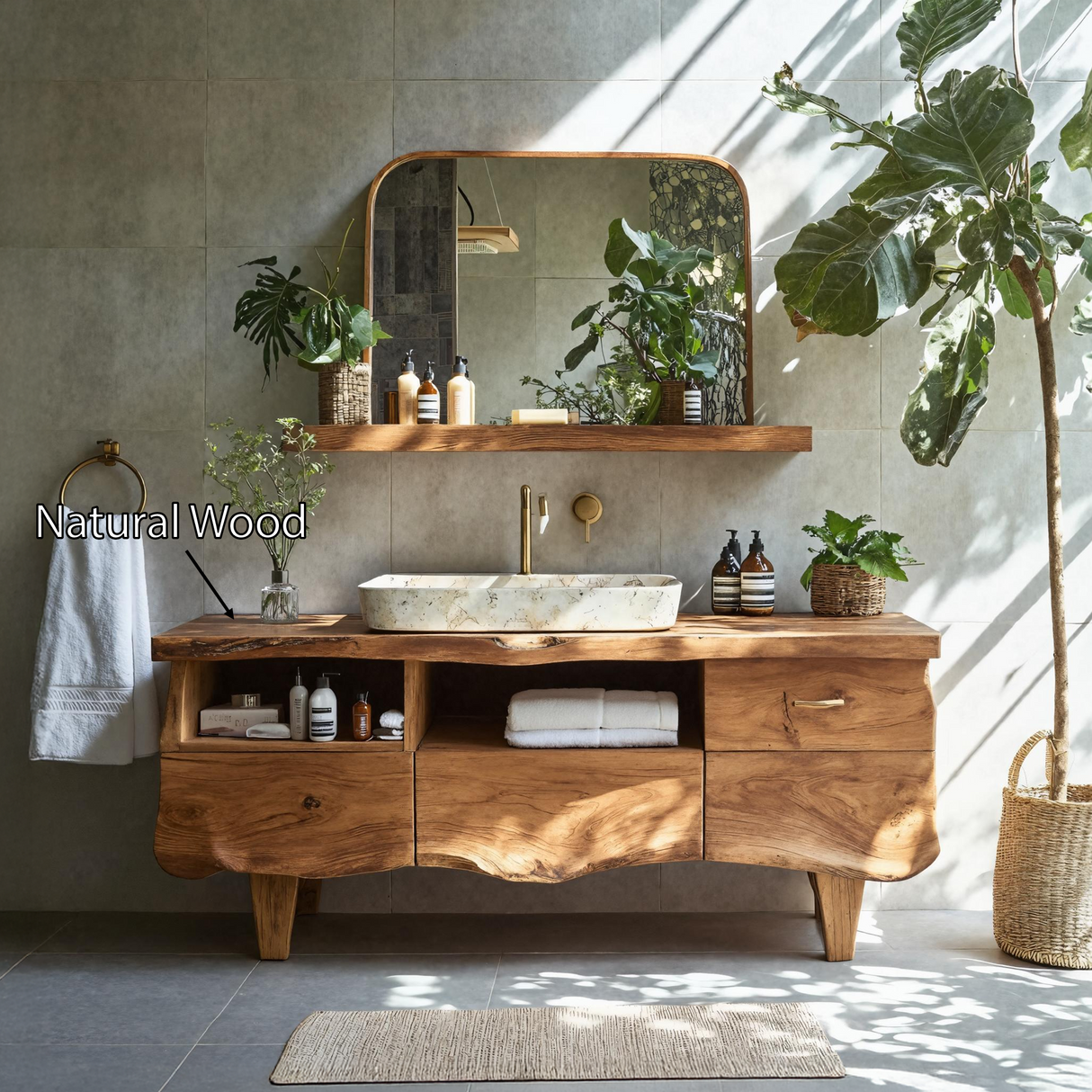 Farmhouse Wooden Vanity For Bathroom Interior Design