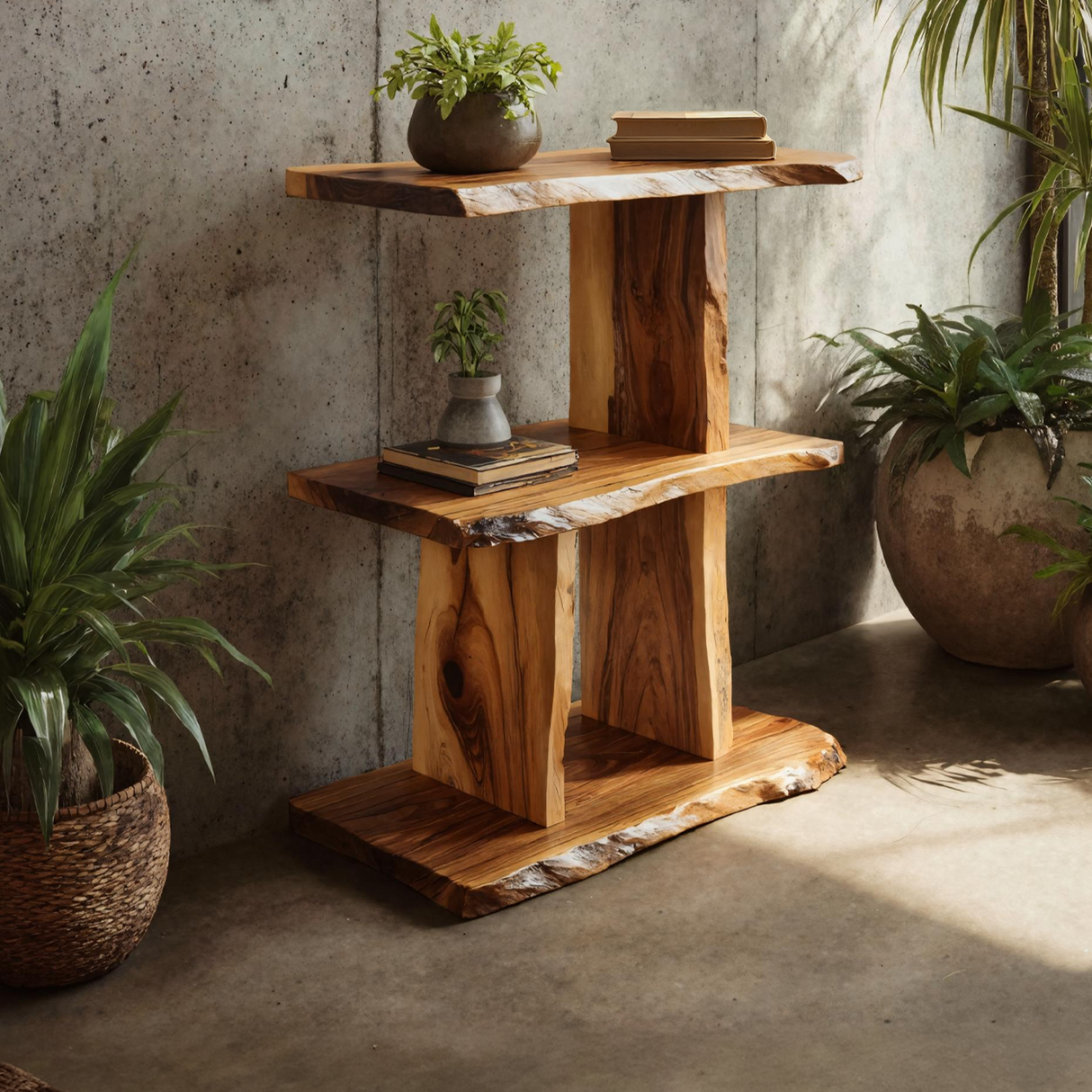 Handcrafted Wooden Live Edge Standing Shelf For Bedroom Storage Decor