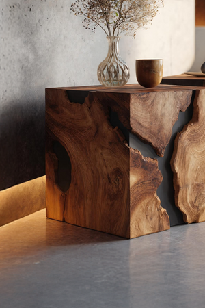Farmhouse Wooden Cube Table For Modern Furniture Design