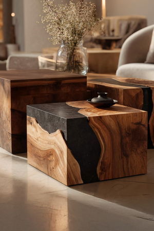 Farmhouse Wooden Cube Coffee Table For Rustic Home Decor