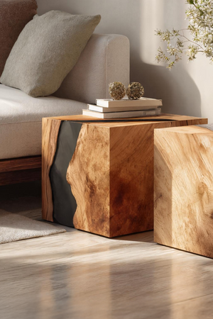Handcrafted Solid Wood Cube Table For Natural Decor Home