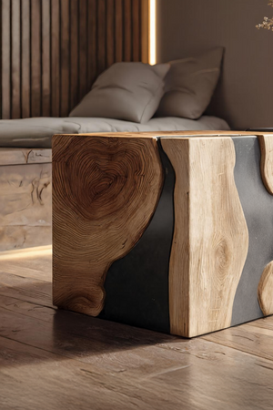 Mid Century Solid Wood Cube Coffee Table For Home Decor