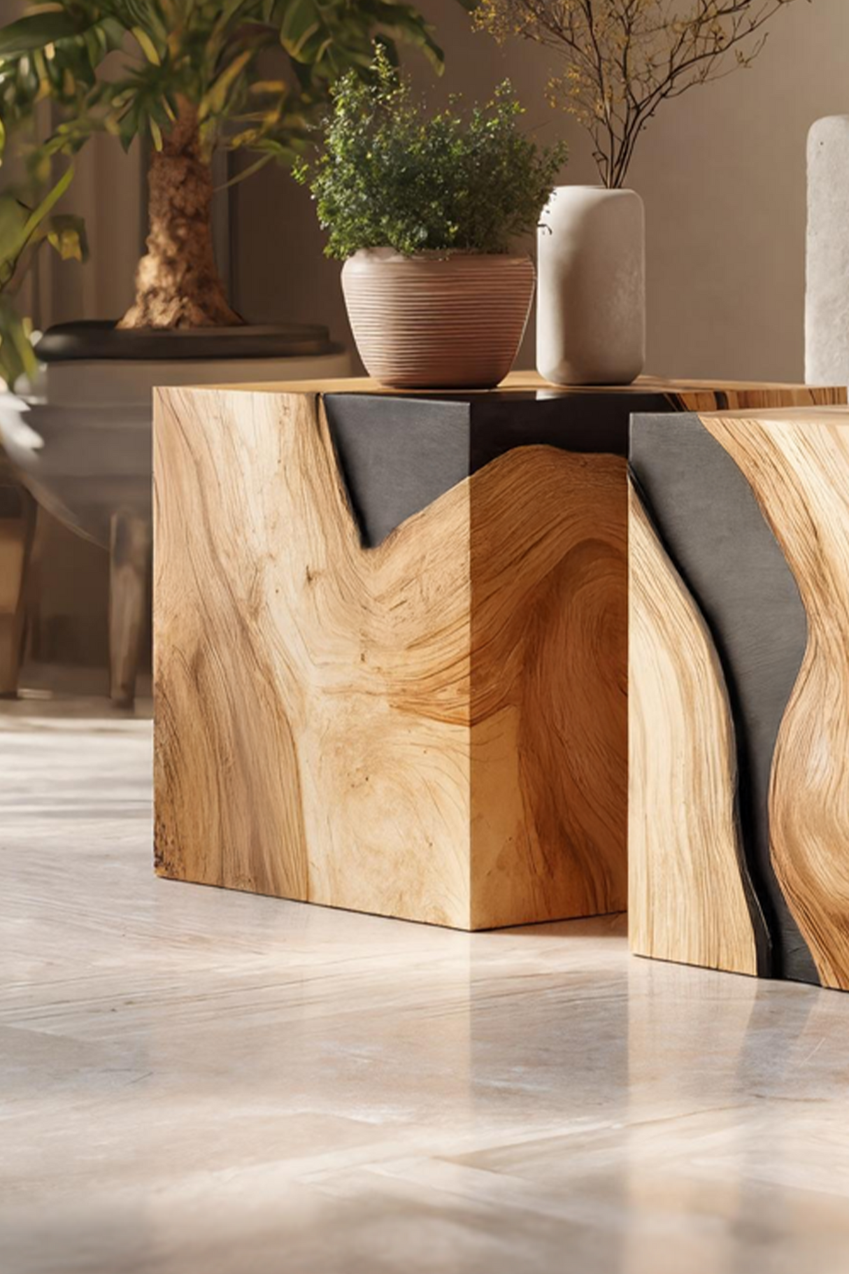 Farmhouse Wooden Cube Coffee Table For Farmhouse Living Room