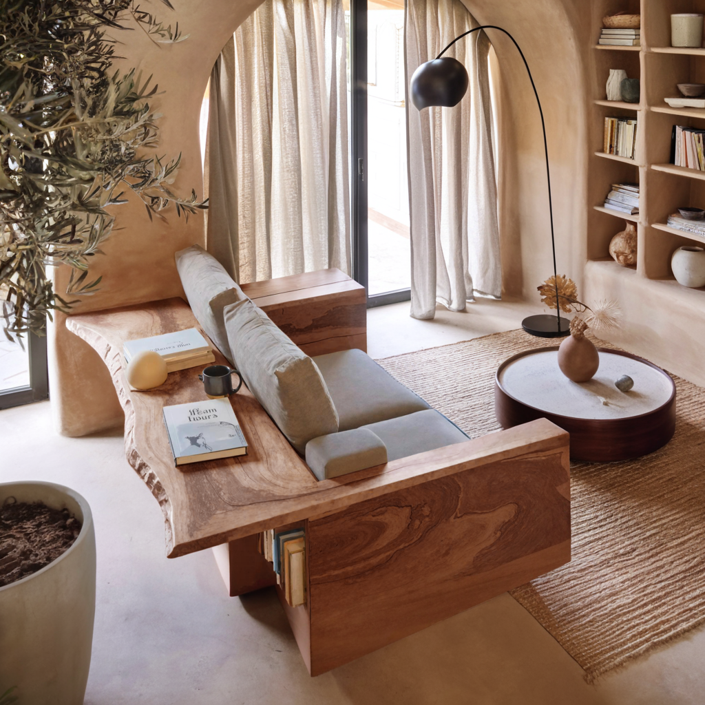 Contemporary Sofa With Built In Side Table For Living Room