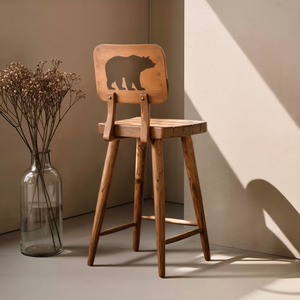 Rustic Bear Backrest Bar Stool For Kitchen Island Seating