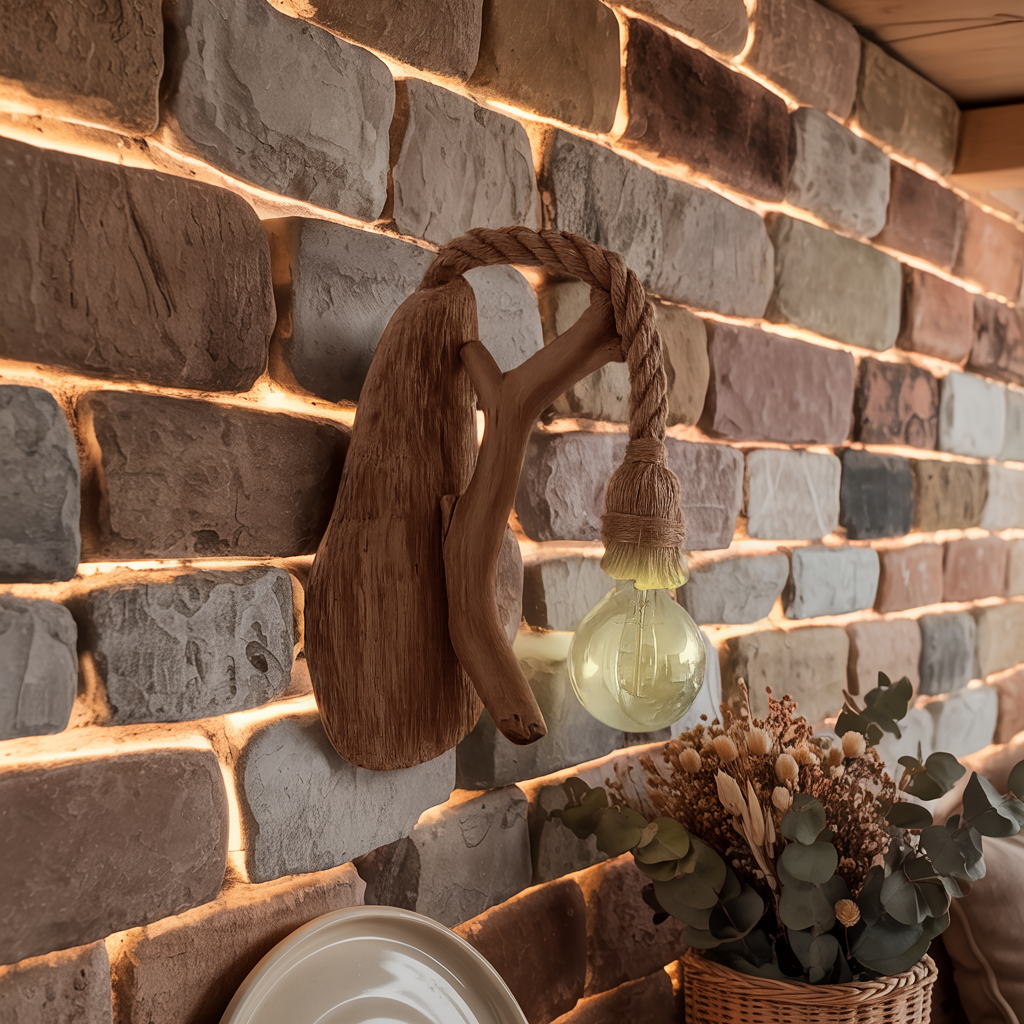 Rustic Wall Light Featuring Driftwood For Living Room