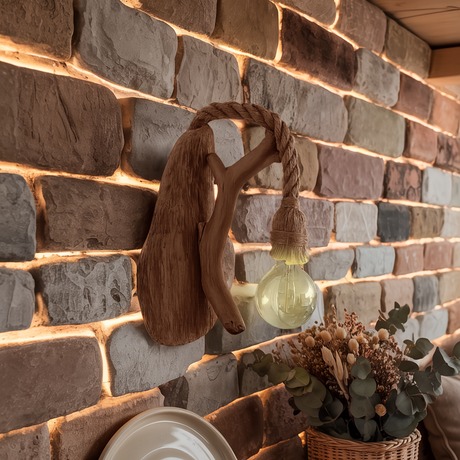 Rustic Wall Light Featuring Driftwood For Living Room