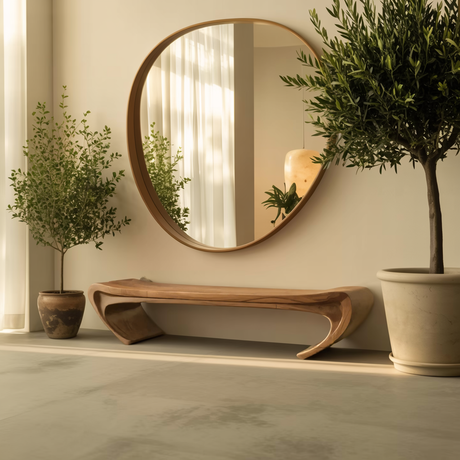 Modern Sculptural Wood Bench For Entryway Or Living Room