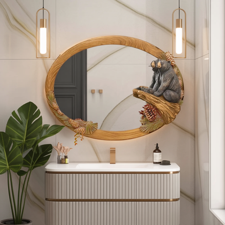 Rustic Bear Mirror Wall Decor For Cozy Cabin Entryway