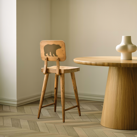 Rustic Bear Backrest Bar Stool For Kitchen Island Seating