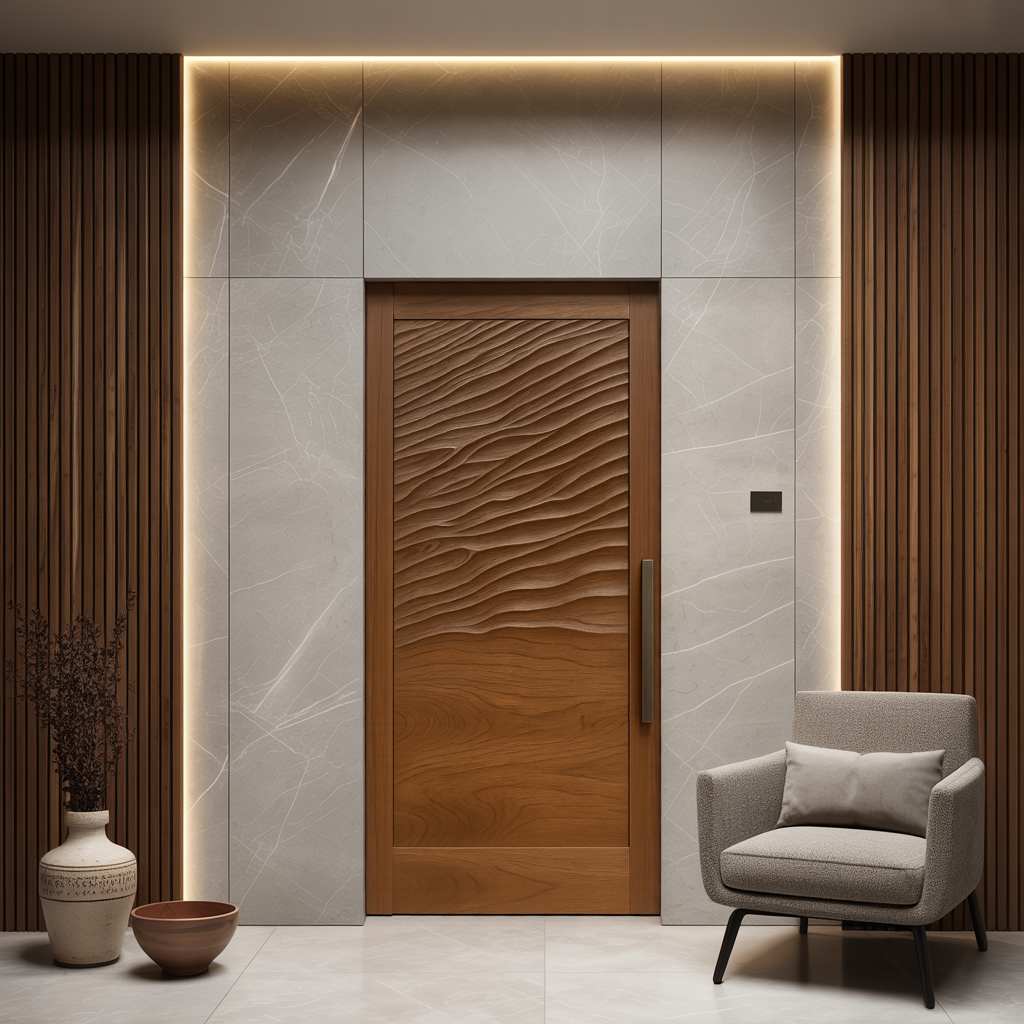 Modern Wave Pattern Front Door Design For Entryway