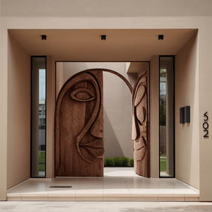 Artistic Face Carved Entry Door For Villa Entrance