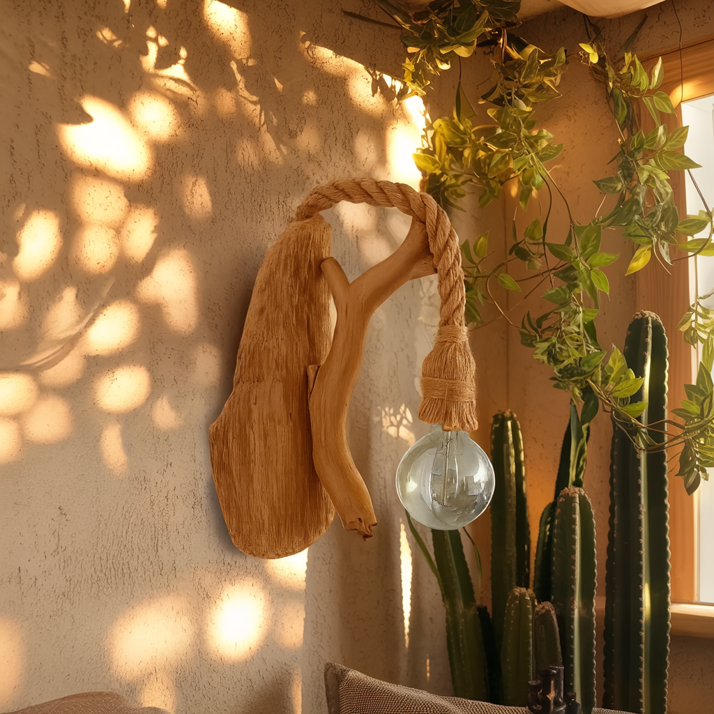 Rustic Wall Light Featuring Driftwood For Living Room
