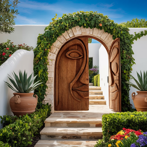 Artistic Face Carved Entry Door For Villa Entrance