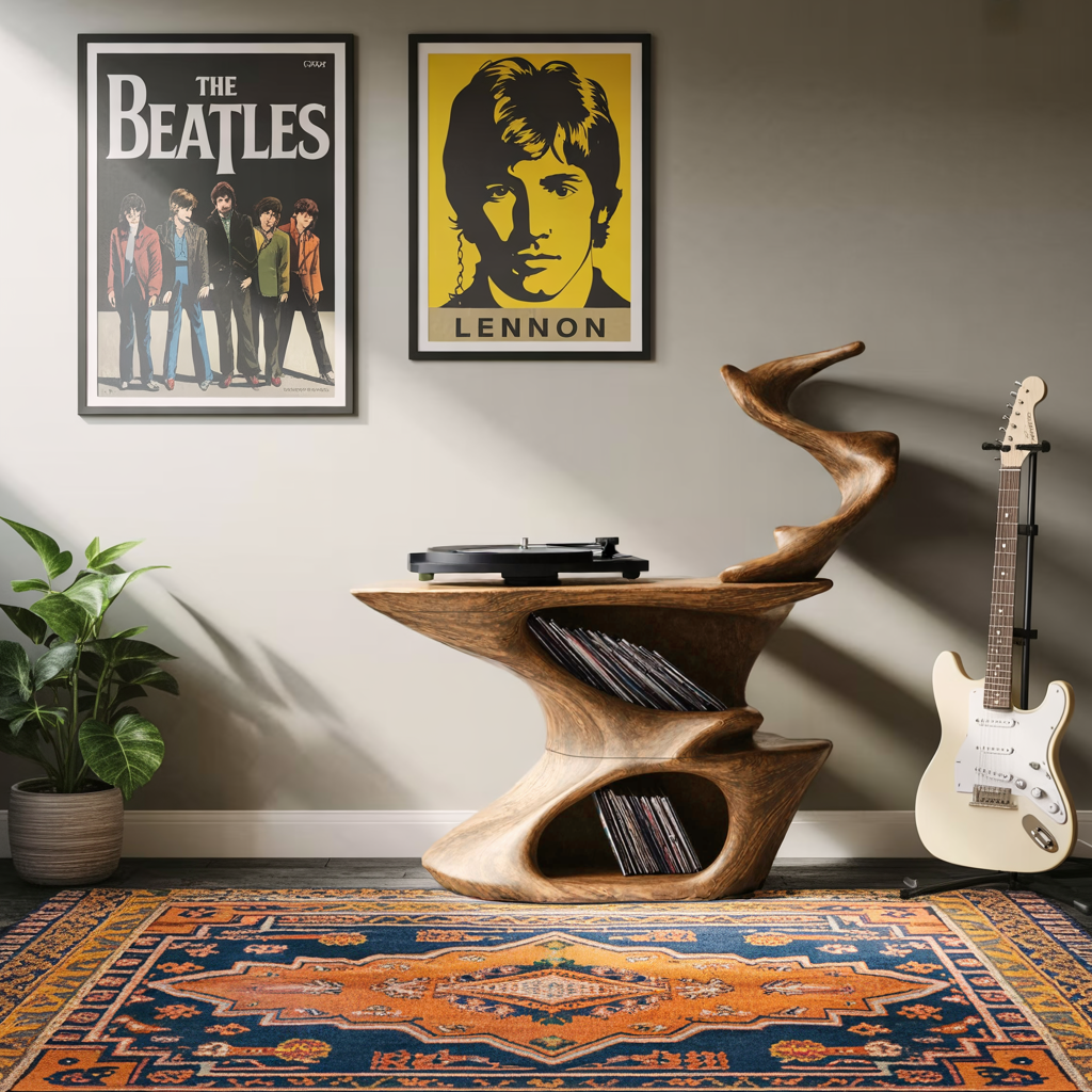 Rustic Live Edge Record Stand For Entryway