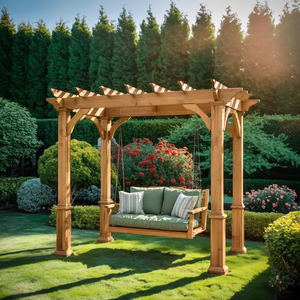 Rustic Pergola Swing Bench For Outdoor Garden And Lounge